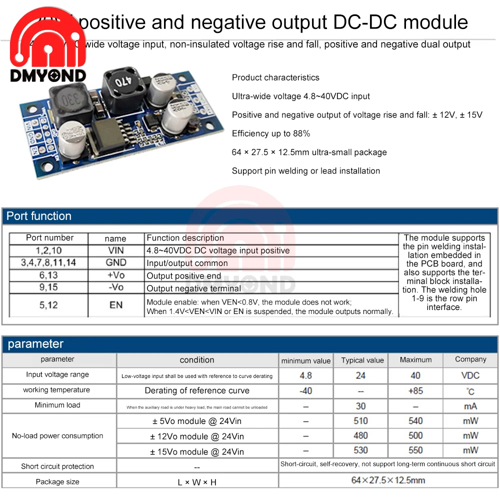 DC-DC Buck-Boost Power Supply Module Single-Channel Non-Geïsoleerde 4.8 ~ 40V Tot ± 5V/± 12V/± 15V Voor Op Amp Audio Sensor Module