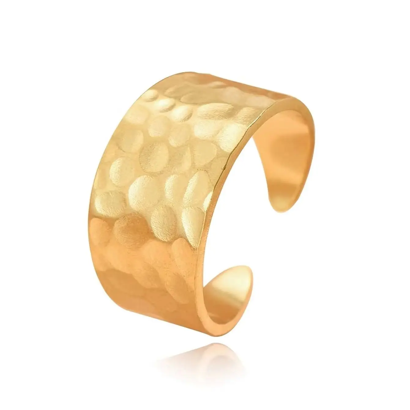 Men's and women's stainless steel wide rings, couple hammer pattern, gold and silver plated adjustable rings, jewelry gift