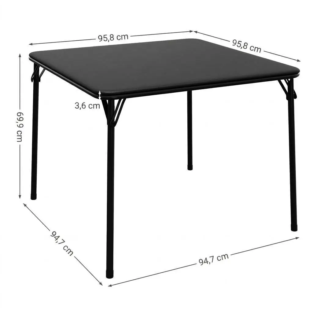 37 Inch Folding Square Card Table for 4 People, Portable Upholstered Foldable Game Table, Metal Frame Black Dining Table for Camping Picnic Home Party