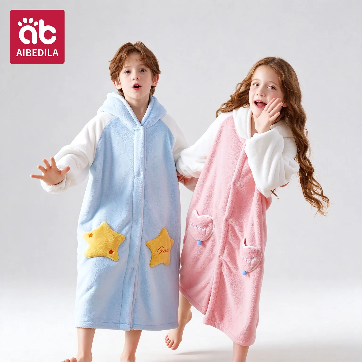 AIBEDILA Cartoon Hooded Cape for Kids Soft Thick Coral Fleece Bath Towel Winter Hooded Bathrobe Wearable for Boys And Girls