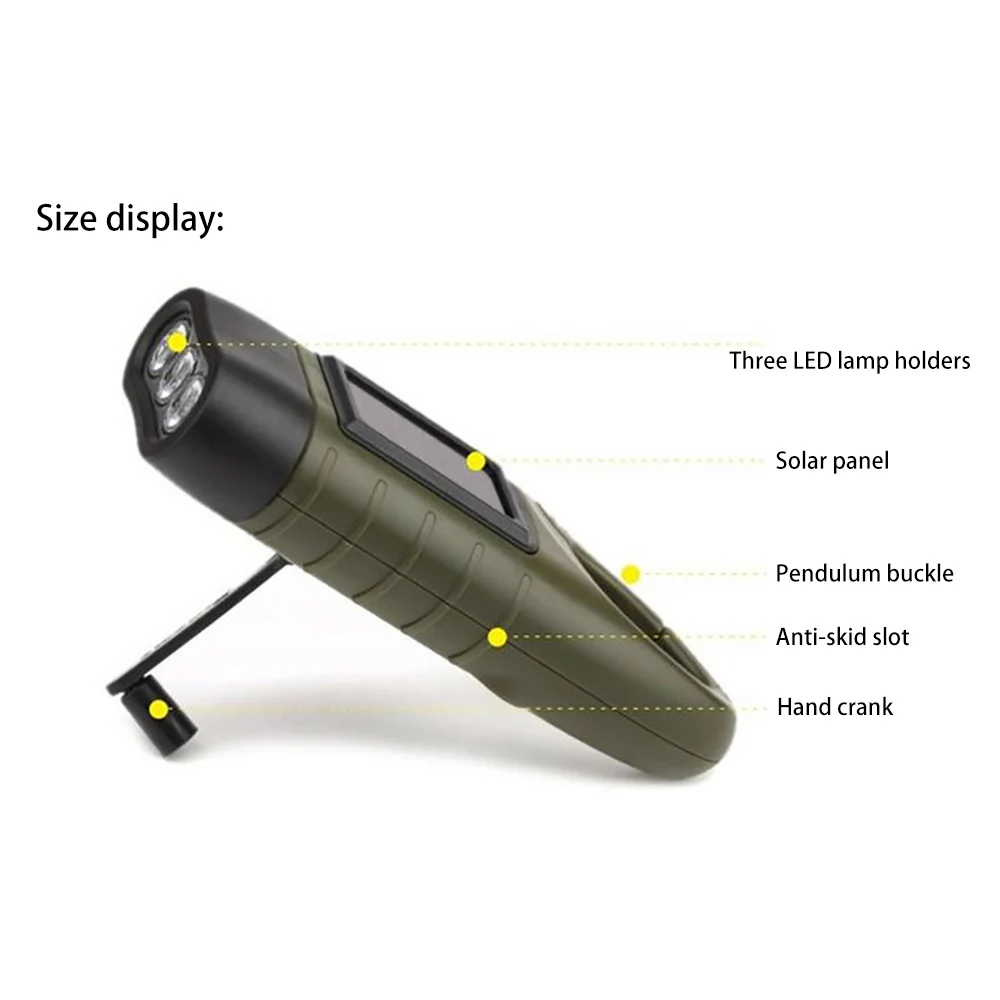 Potente linterna LED de mano con manivela, equipo de supervivencia al aire libre, recargable, carga Solar, para pesca, canoa y senderismo