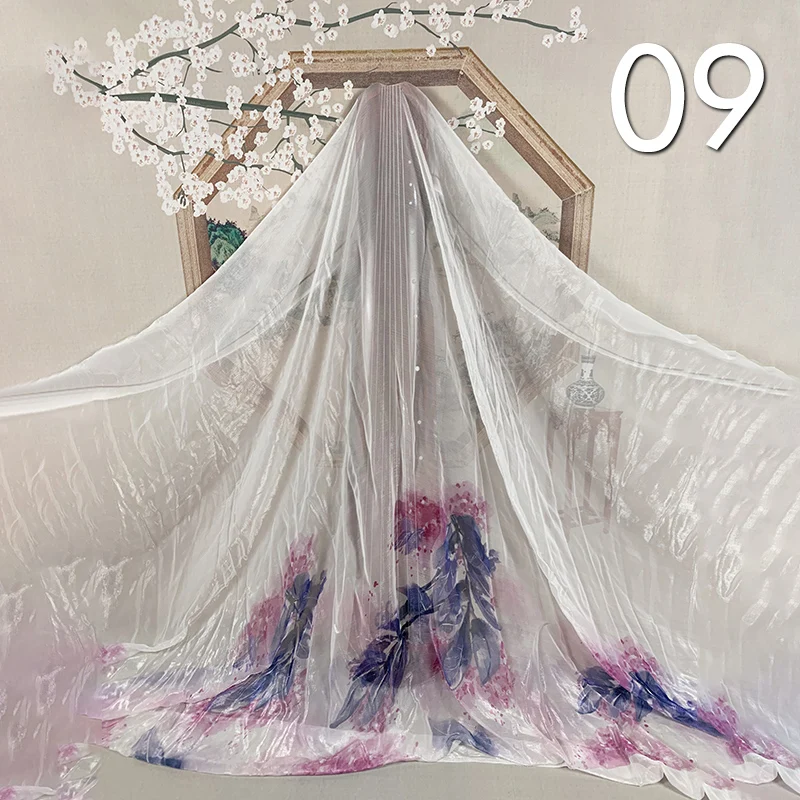 1/3/5M Ancient Style Gradient Color Chiffon Fabric 30D Organza Tulle Bright Silk Wrinkled Chiffon Diy Hanfu Dress Stage Decor