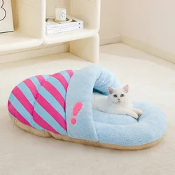 Warm Plush Slippers Cats Nest Four Seasons Universal Semi Enclosed Tunnel Cat Bed Cartoon Comfortable Sleeping Bag Dog/Cat House