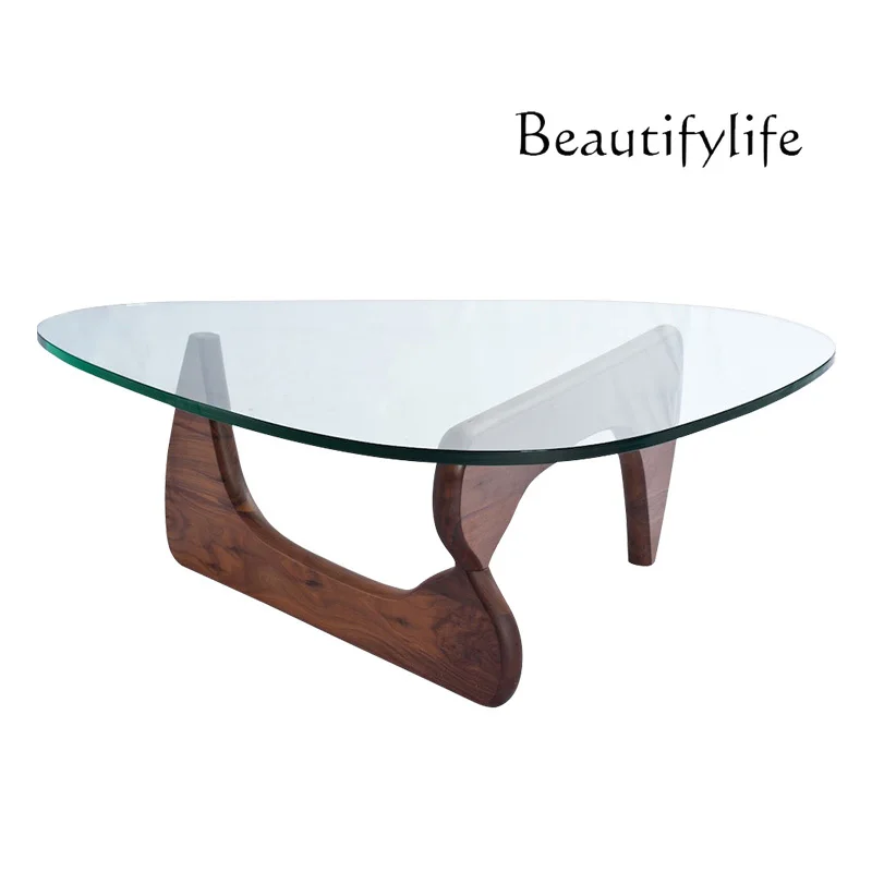 

Nordic Minimalism Tempered Glass Solid Wood Tea Table Modern Light Luxury Living Room Designer Model Creative Tea Table