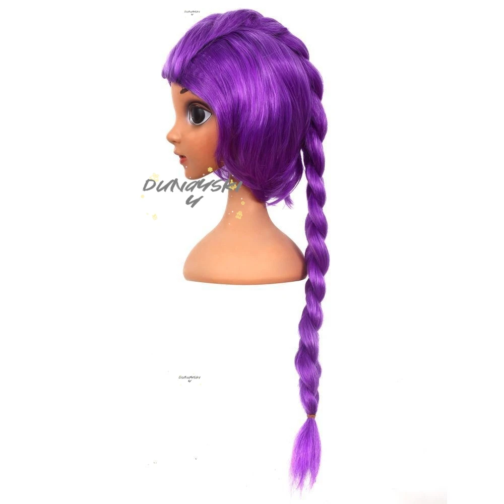 Pelucas de cosplay Rumi para niños, 60 cm, espectáculo de Halloween para mujeres, cazadores de demonios, Cosplay, pelo sintético resistente al calor, color morado mezclado, fiesta 상