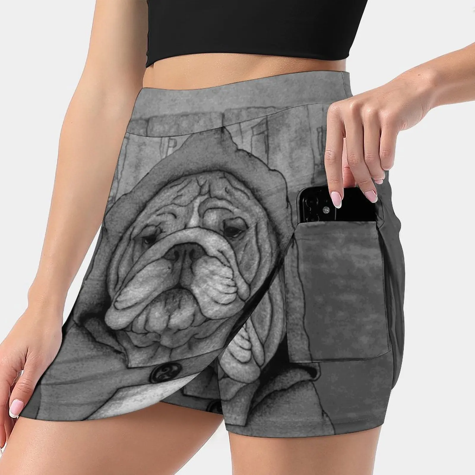 English Bulldog With Stonehenge ( Bw ) Women Sports Skirt Tennis Golf Dance Fitness Running Yoga Skirts Dog Animal Stonehenge