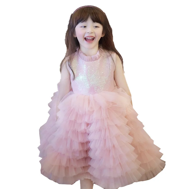 Toddler Girls Birthday Party Dresses Cute Bow Kids Princess Lace Tulle abito corto Flower Girls Dresses for Wedding 3-12 Year