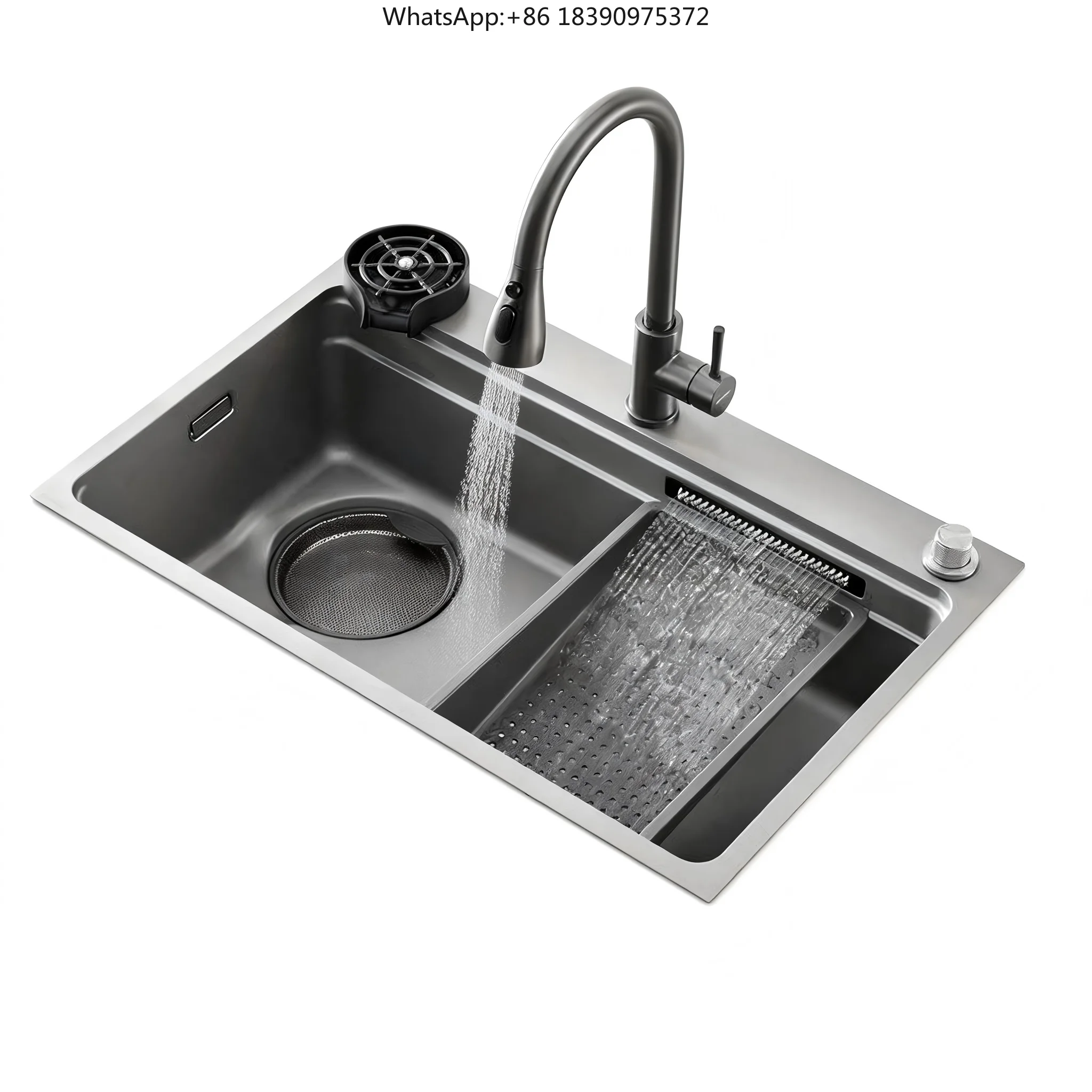 Factory Wholesale High Quality 304 Stainless Steel Nano Kitchen Sink One Vegetable Basin Built-in High Pressure Cup Rinser