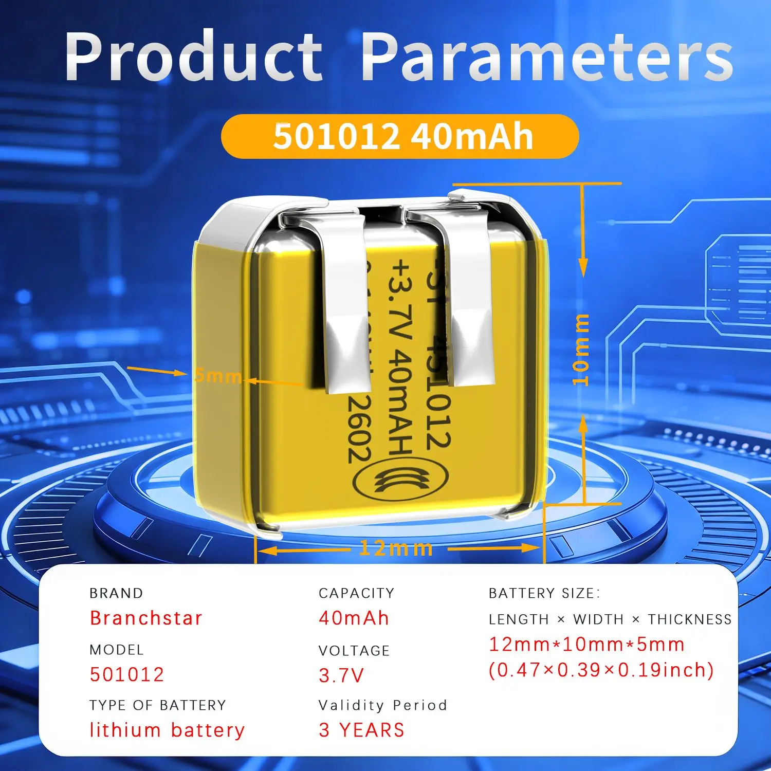 501012 3.7V 40mAh Rechargeable Li-Polymer Small Lithium Battery Charger for TWS Bluetooth Earphone Wireless Headset Repair