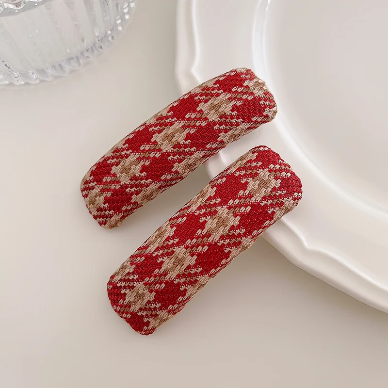 Christmas and New Year Red - Colored BB Clips for Women Houndstooth Velvet - Edged Clips Sponge - Thickened Hairpins Bang Clips