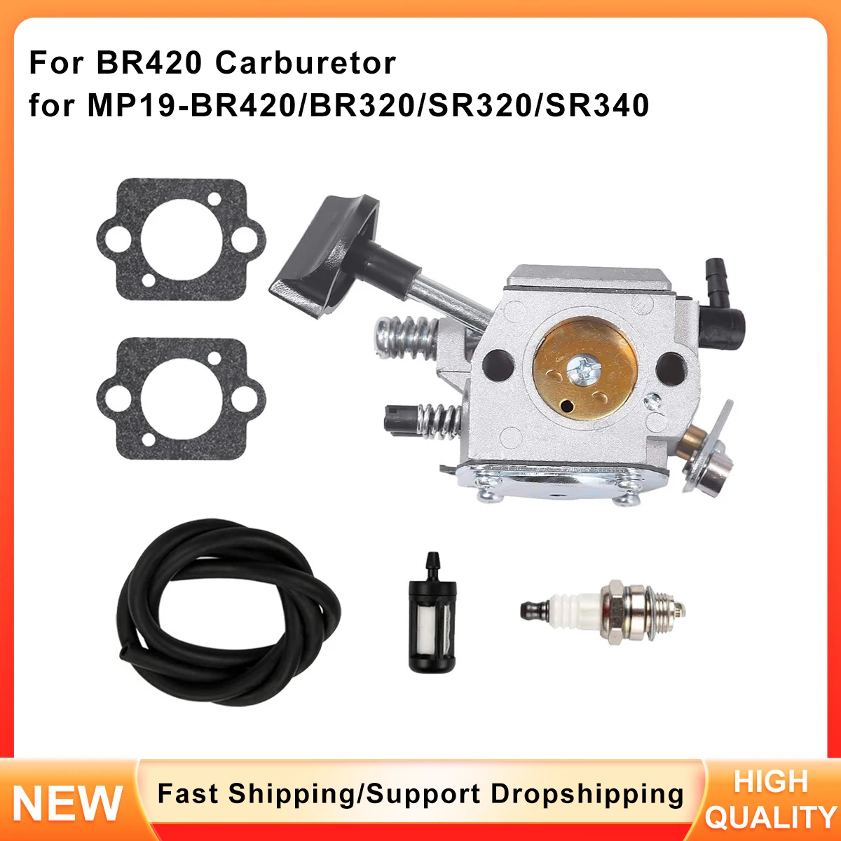 

Complete Repair Carburetor Kit for BR320 BR420 SR320 SR340 - Includes MP19 Carburetor, Gaskets, Spark Plug