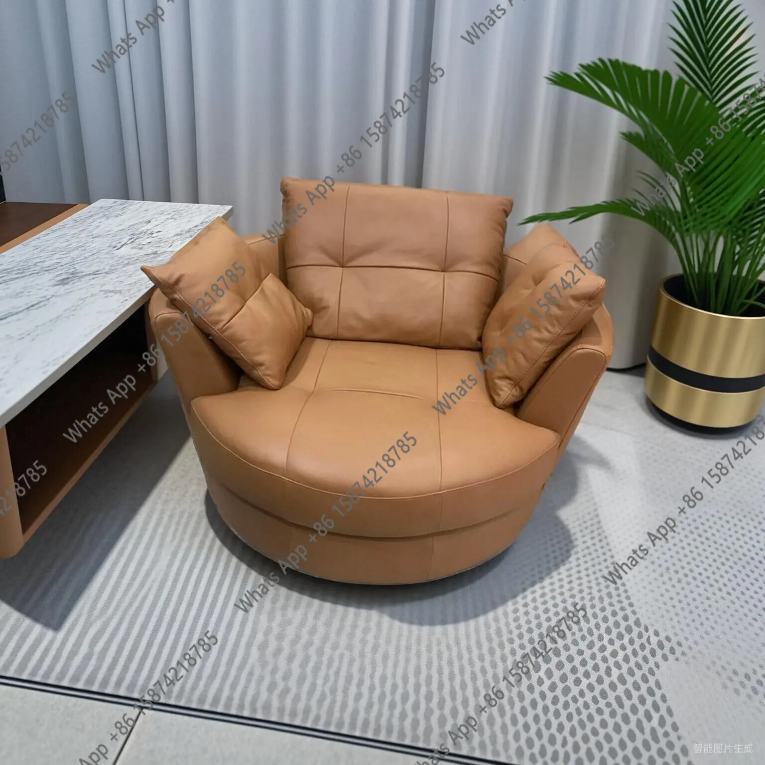 N Living Room Designer Single Comfortable Reclining And Rotating Sofa Italian Light Luxury Orange Leather Round Wide Body Large