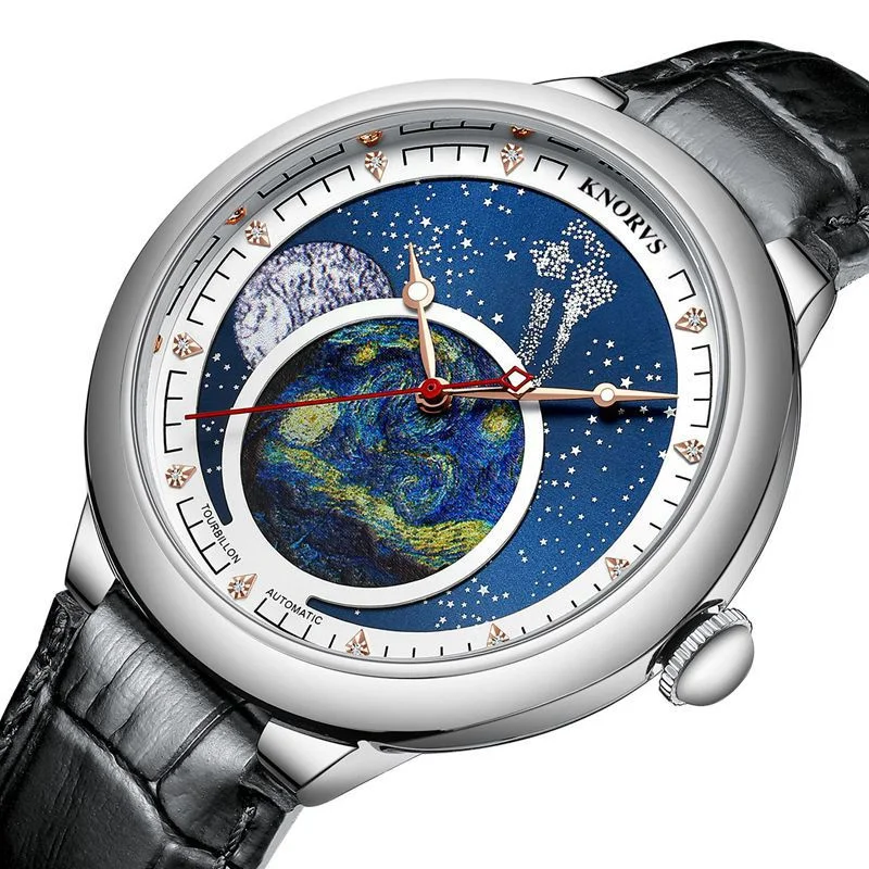 

KNORVSMen's Automatic Carved Craft Starry Sky Mechanical Tourbillon Business Men's Watch