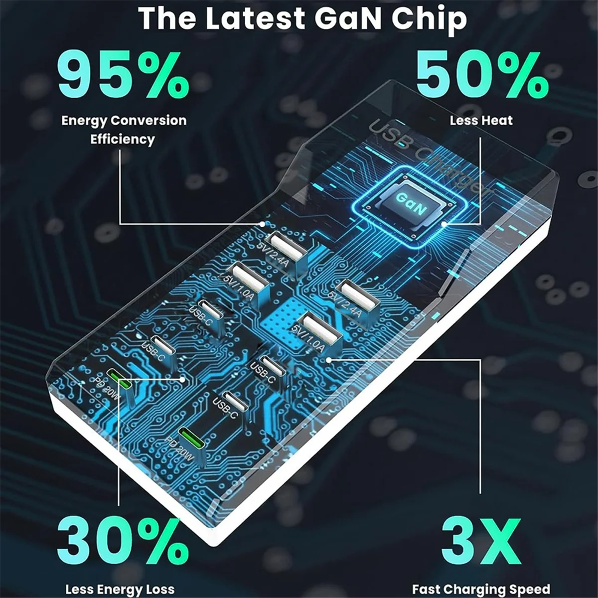 Estação de carregamento usb c de 10 portas, 100w, desktop, usb pd, carregador rápido para vários dispositivos, tira de energia usb rápida, plugue ue