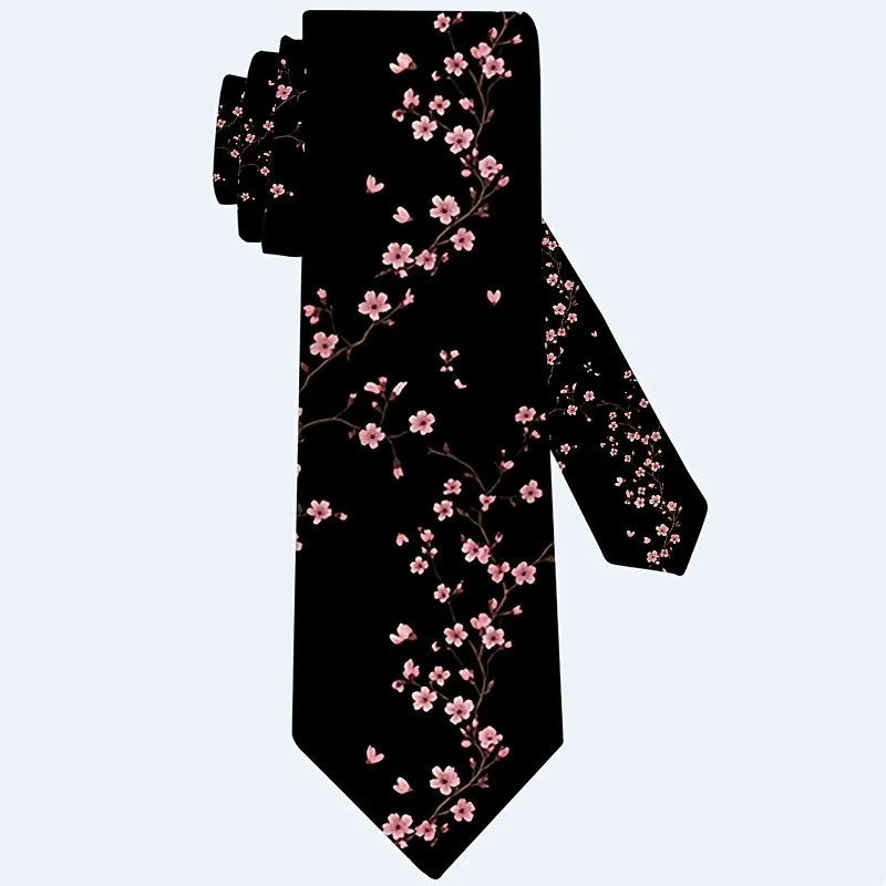 1pc Men's Sakura Cherry Blossom Print Necktie Themed Elegant Tie Machine Washable