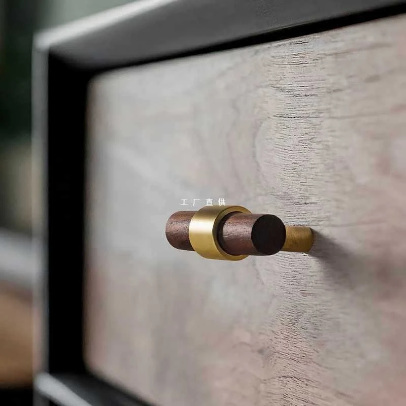 Kitchen Furniture Hardware Antique Single-Hole Knob Solid Wood Cabinet Door Handle Walnut Beech Wood Wardrobe Drawer Handle Pull