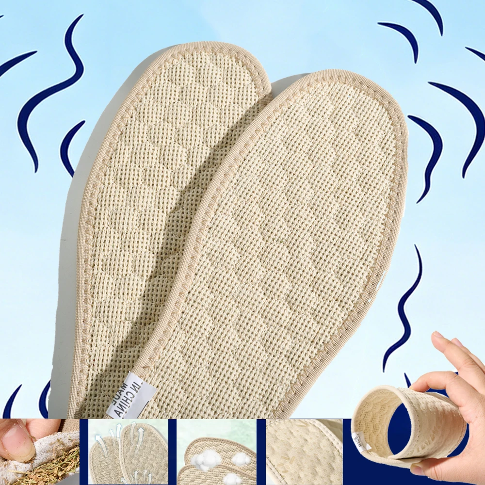 Men Natural Ural Grass Insole Breathable Sweat Absorbing Insole Odorless Foot Soft Bottom Comfortable Sports Insole for Women