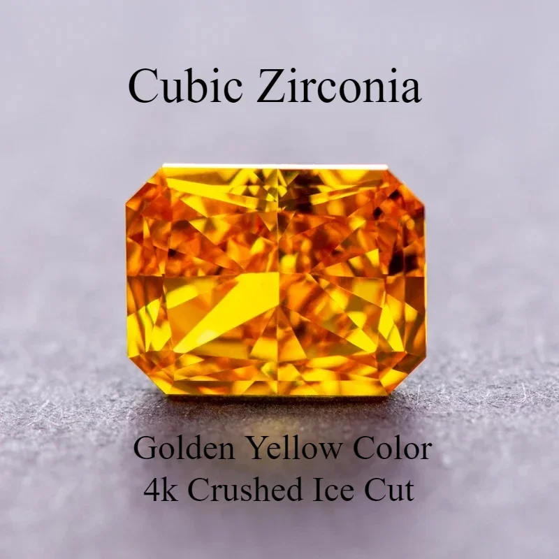 

Cubic Zirconia Radiant Shape Golden Yellow Color 4k Crushed Ice Cut Charm Beads for DIY Jewelry Making Ring Earings Materials