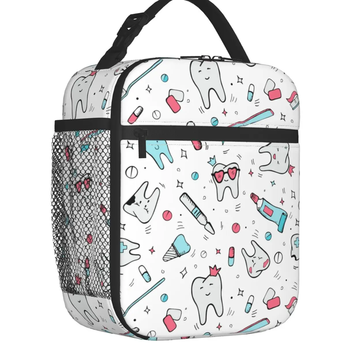 Sac à lunch isotherme à motif de dessin animé pour femme, sac fourre-tout pour dentiste, brosse à dents, refroidisseur portable, boîte à bento thermique, école