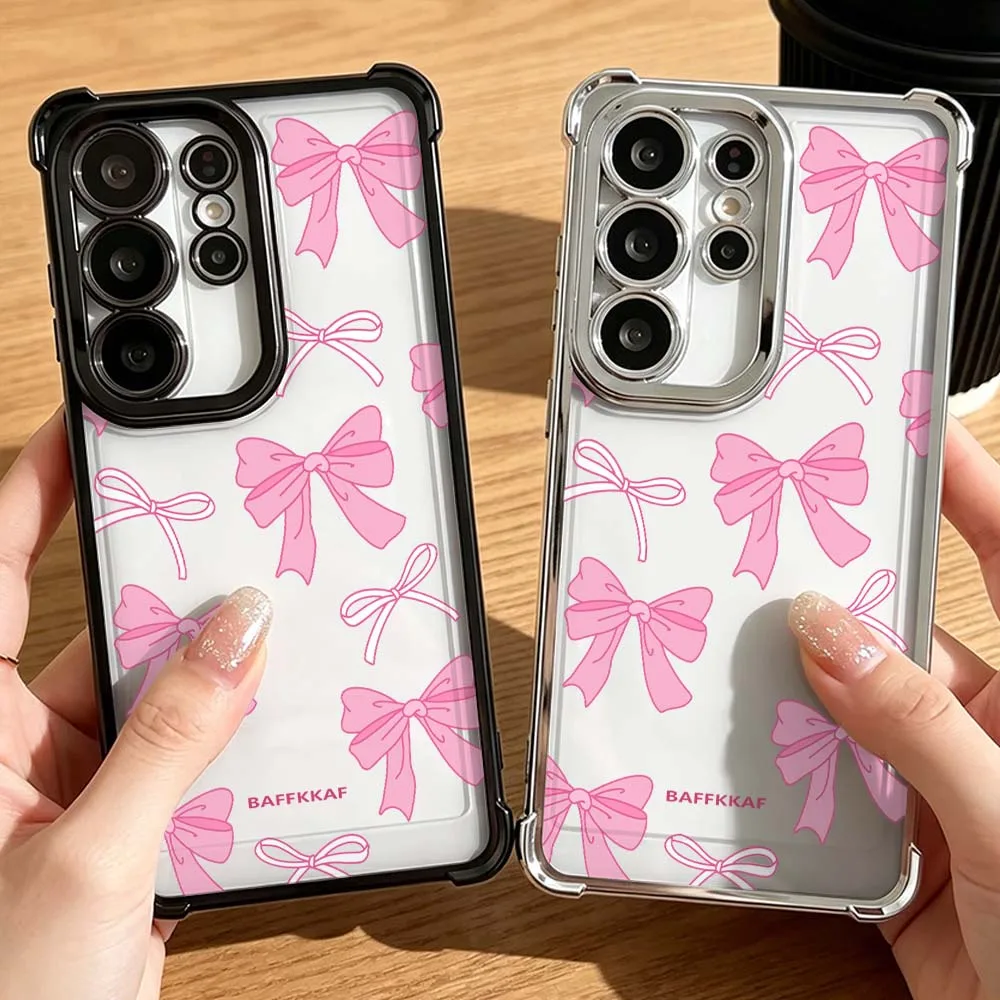 

Pink Cartoon Bowknot Pattern Phone Case Anti-Drop Funda For Samsung Galaxy S26 S25 S24 S23 S22 S21 FE Ultra Plus 5G Soft Cover