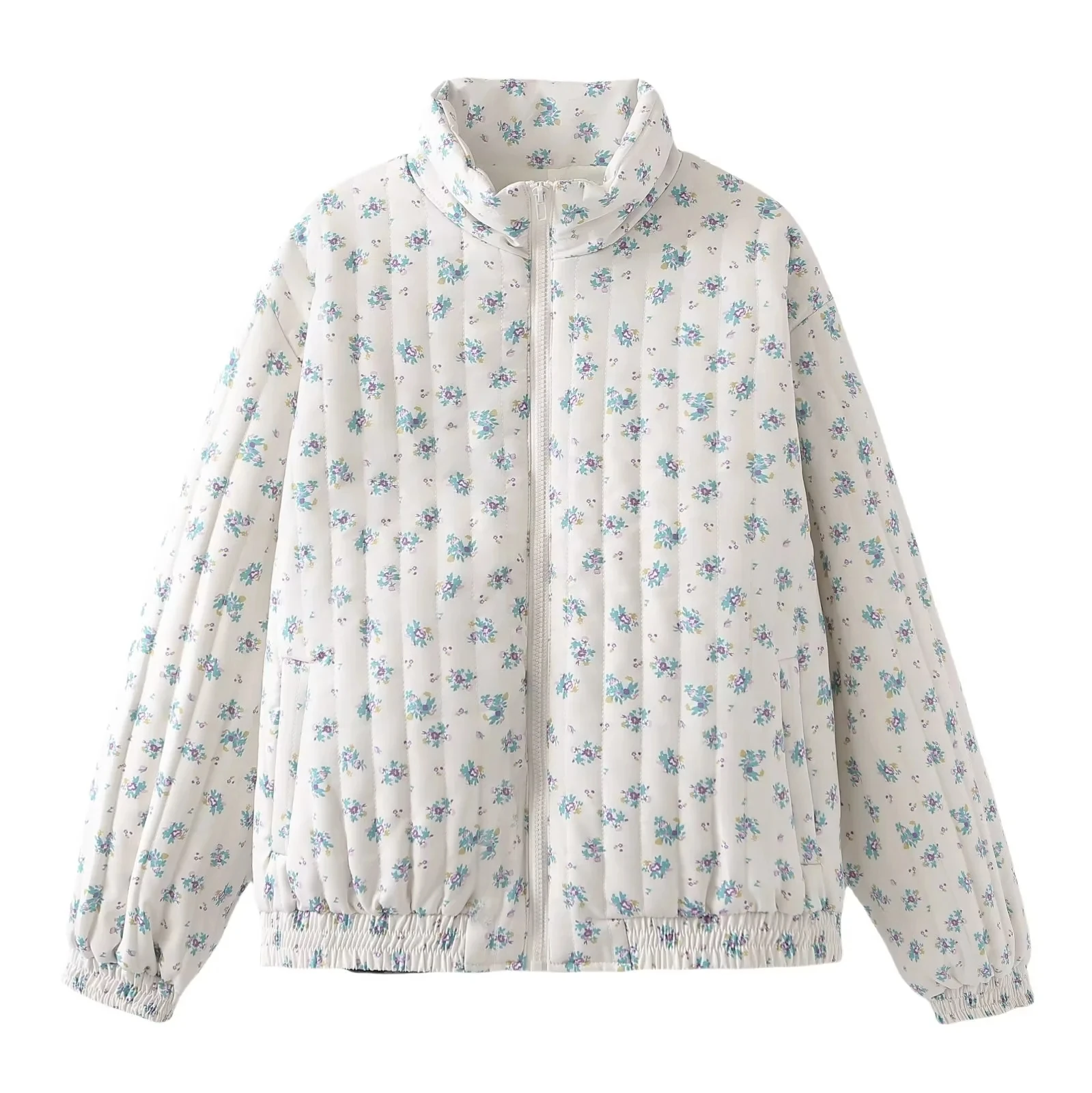 JNLEAOG Herbst Neue frauen Casual Amerikanischen Floral Thiened Baumwolle Jaet Street Sle Stand Fit Polyester Faser Lange S...