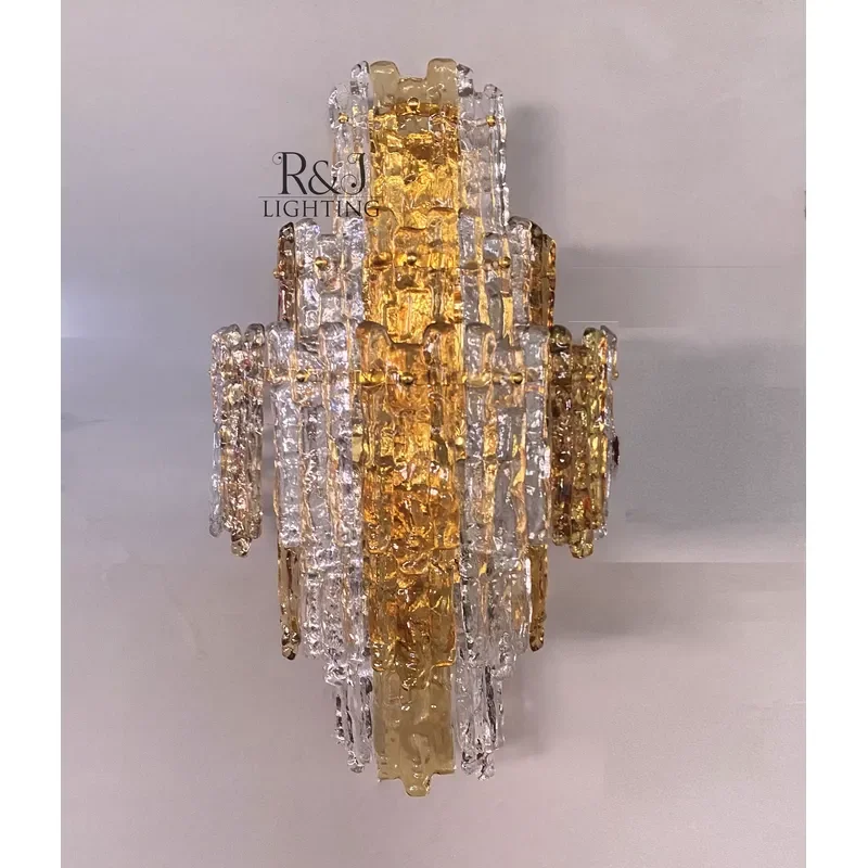 Modern Custom Glass Gold Wall Lamp Sconce Amber Color Bedroom Living Room Home Office Decor