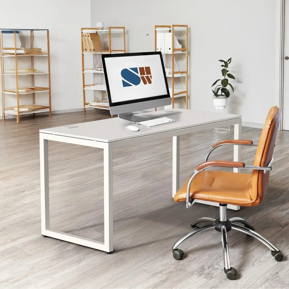 مكتب كمبيوتر مكتبي كبير مقاس 55 بوصة باللون الأبيض عالي الجودة لمحطة العمل التجارية مكتب مريح للأعمال