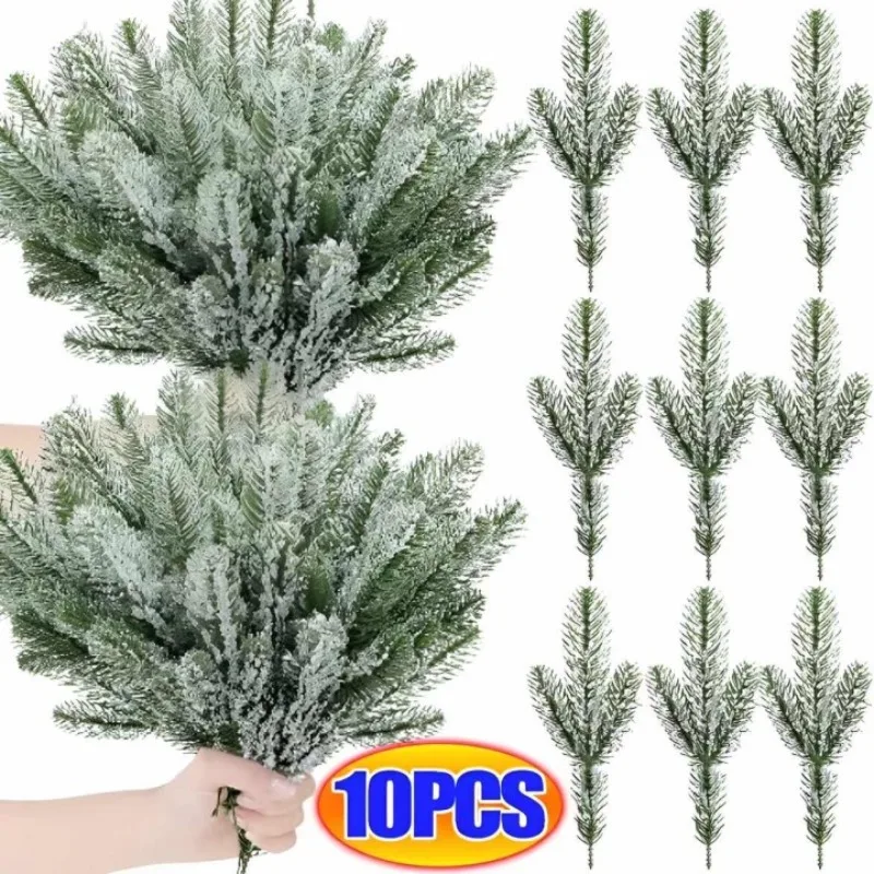 5/10Pcs Christmas Pine Needle Branches Artificial Pine Needles Fake Plants Xmas Tree Wreath Decorations for Home New Year Gifts