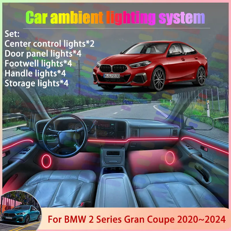 

Для BMW 2 серии Gran Coupe MK1 1 F44 2020 ~ 2024 2/18 в 1, автомобильная атмосферная лампа, RGB абажур, ансамбль, стример, атмосферный набор