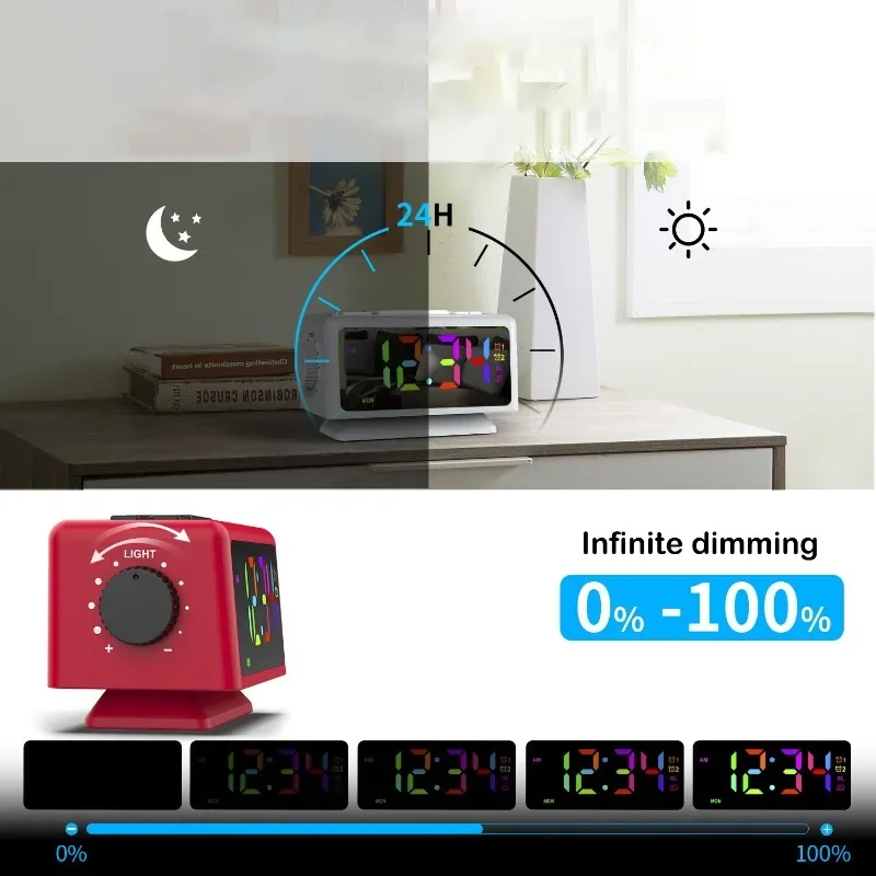 Radio Alarm Clock RGB Dazzling Color Light Effect Power Failure Memory Function Adjustable Brightness Display Modern Luxury