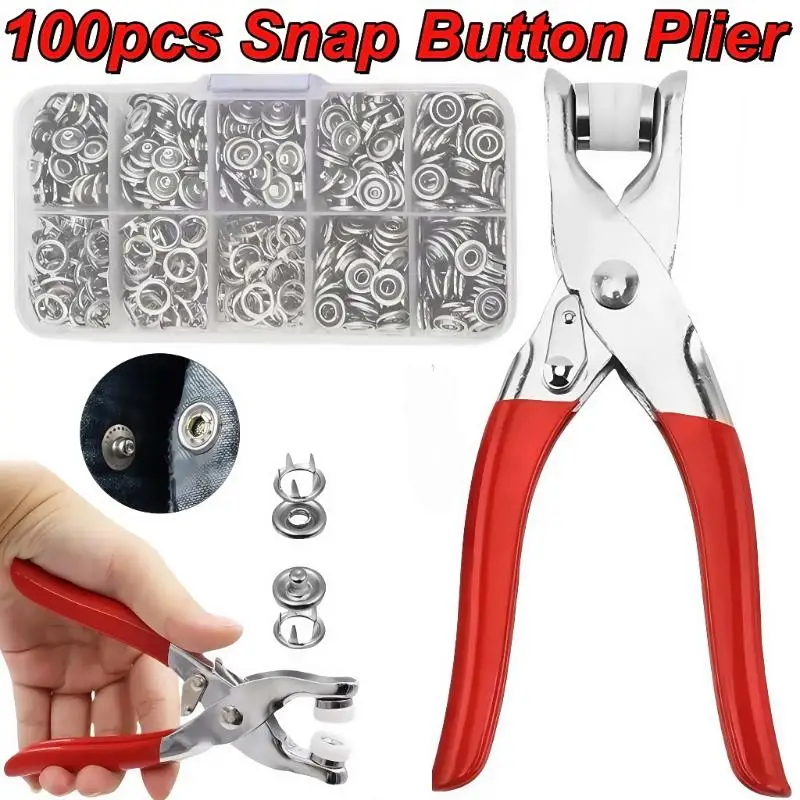 Applicator Pliers With 100 Metal Snap Buttons Complete Kit For Clothing Sewing And Crafts DIY Projects Accessories Tool