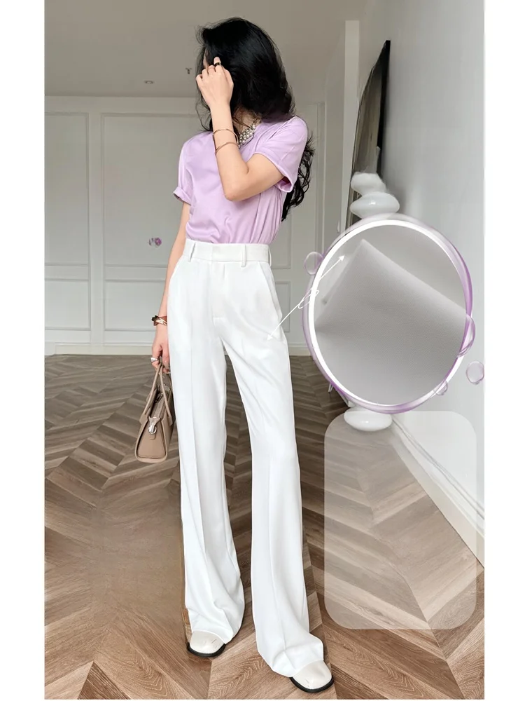 

High Waist Basic Version Godd Pants Anti-See tough Acetate White Moonlight Micro Flared Long Trousers Women's Faion