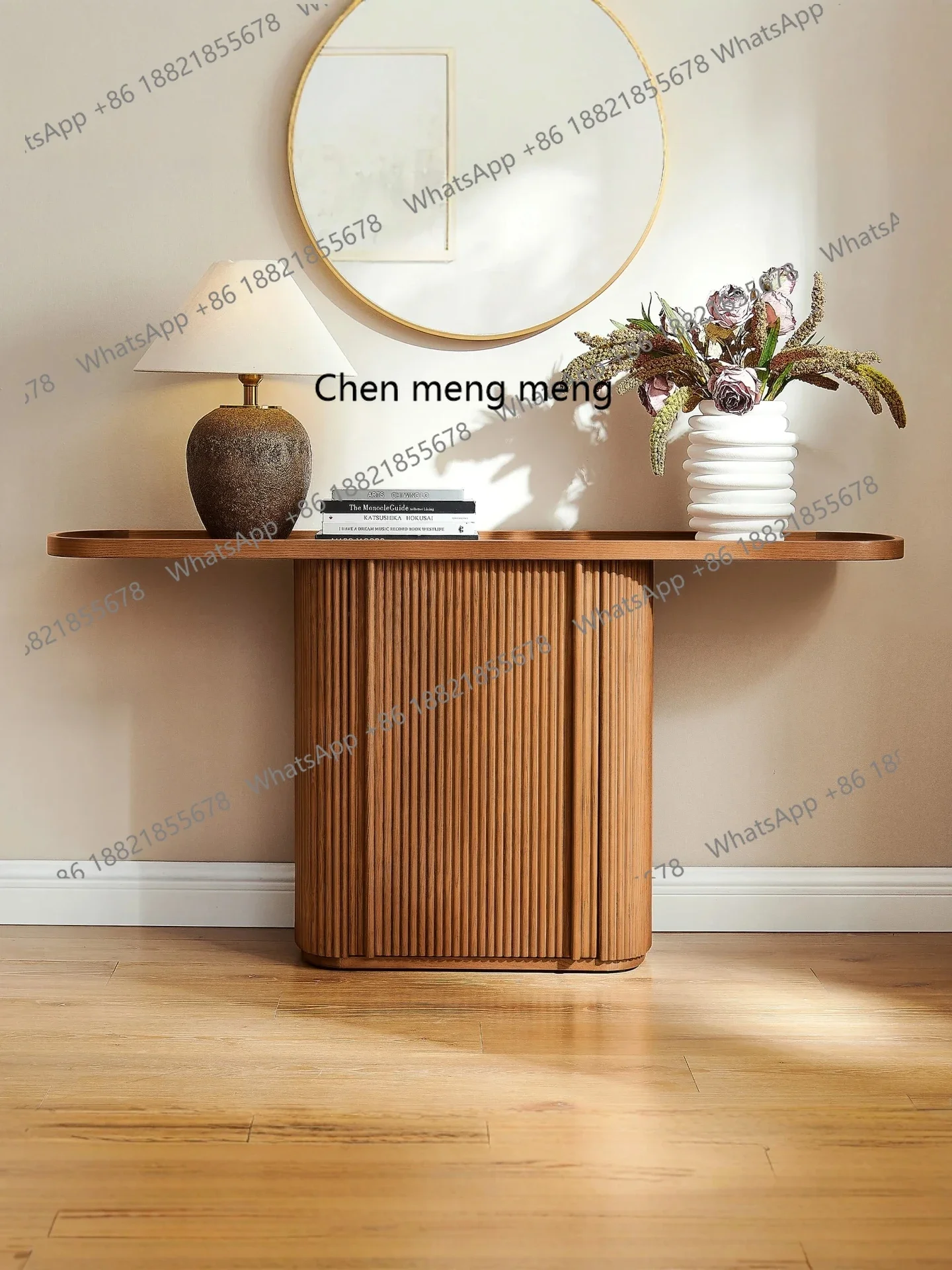 

X Solid wood entrance table, ash wood household living room foyer table, retro wall entrance counter locker