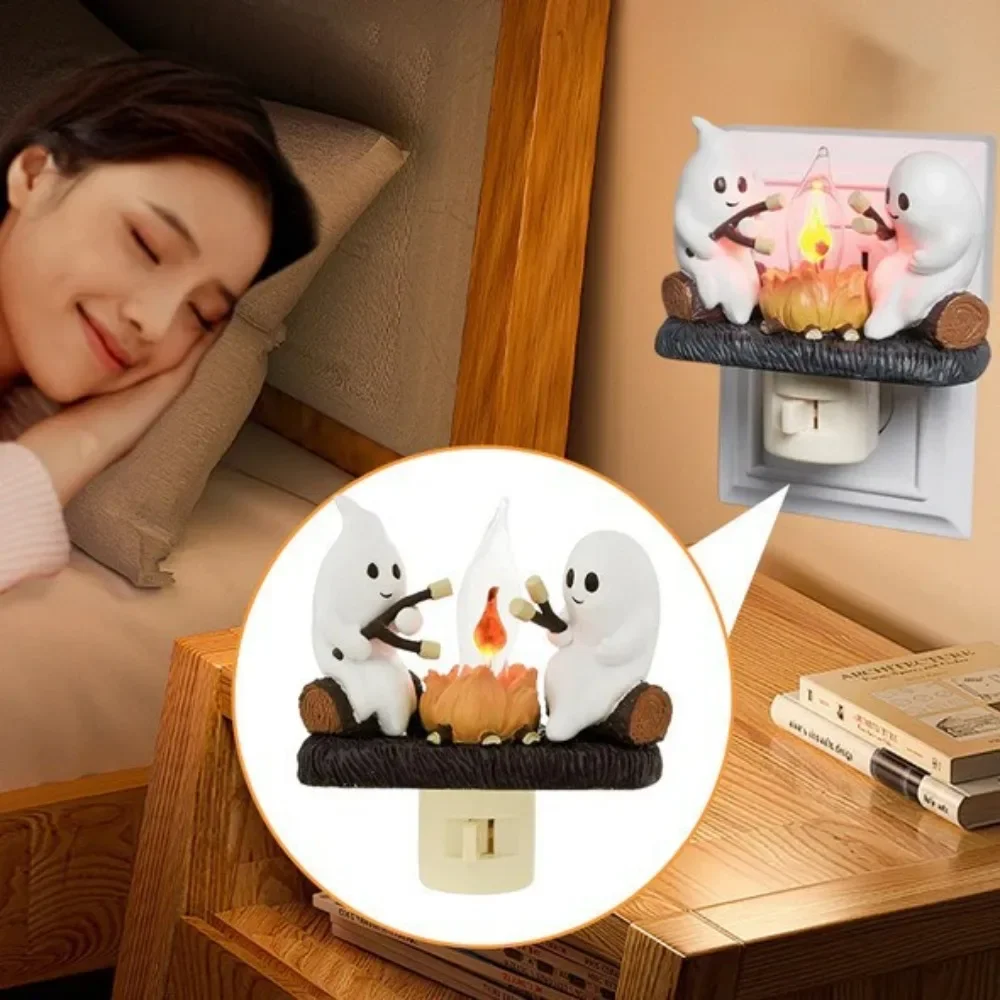 For Cute Ghost Campfire Night Light Halloween Pumpkin Twinkle Room Decorating Night Light Dusk To Dawn Led Light