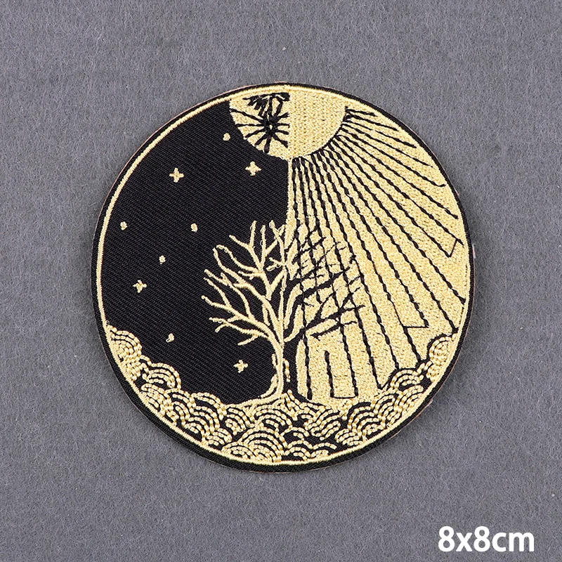 Moon Light Iron On Patches Thermoadhesive Patch For Clothes Red Mushroom Embroidery Patches Mountain Ironing Applique Badges DIY