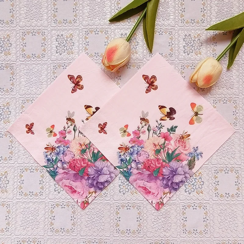 10/20pcs 2Ply 33 New Party Ambience Decorative Paper Napkins Floral Printed Square Paper Placemats Butterfly Bone Bartlett Paper