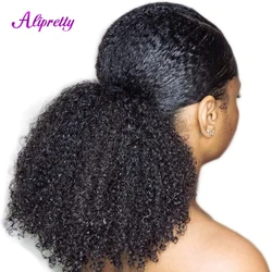 Afro Kinky Curly Ponytail Extensions de cheveux humains pour femmes, réinitialisation In, Round Around Pony Tail, Curly Human Hair, Ponytail Hairpieces