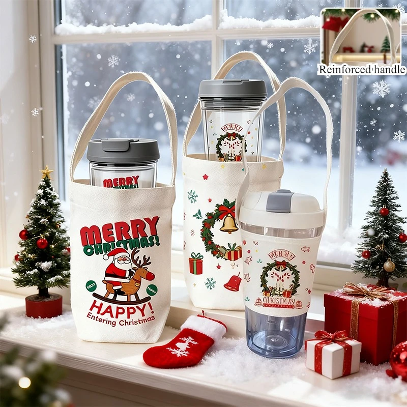 

2026 Universal Stylish Christmas Insulated Cup Sleeve with handle Portable Christmas Gift Bag Reusable Student Thermos Cup cover