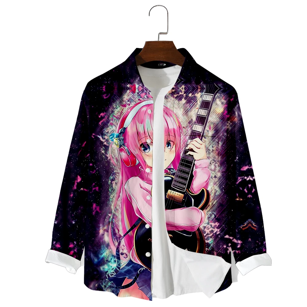 

Аниме рубашка Bocchi the Rock с длинным рукавом, V-образным вырезом и отложным воротником, рубашка на пуговицах, повседневные стильные топы