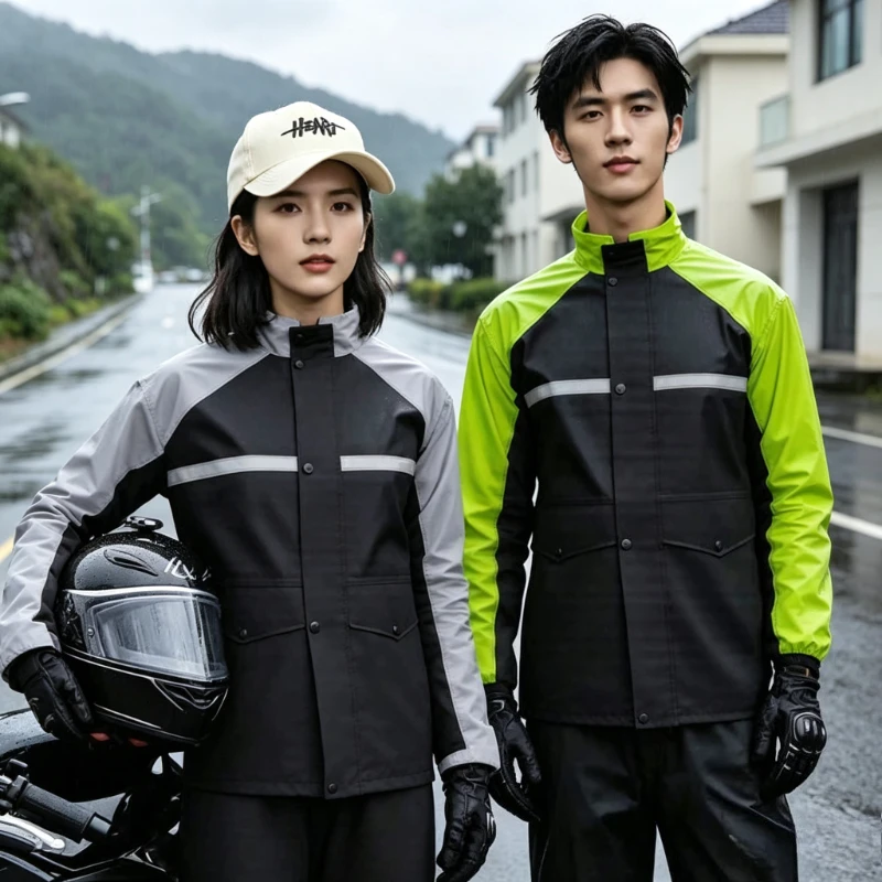 Cycling Commuter Rain Gear - ชุดกันฝนสำหรับมอเตอร์ไซค์แบบทนทาน ชุดเสื้อแจ็คเก็ตและกางเกงกันน้ำกันลม สำหรับการขี่มอเตอร์ไซค์กลางแจ้งและการเดินทางประจำวัน