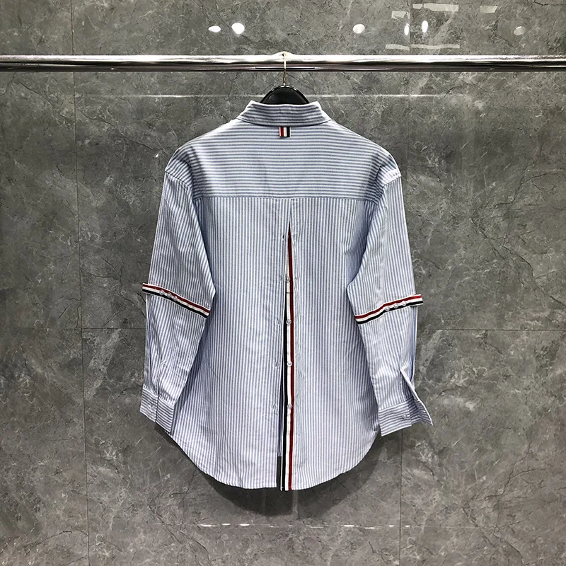 

Женская хлопковая рубашка в полоску с длинным рукавом, на пуговицах, с разрезом на спине, двойным рукавом, тканым поясом и вышивкой, повседневная, свободного кроя