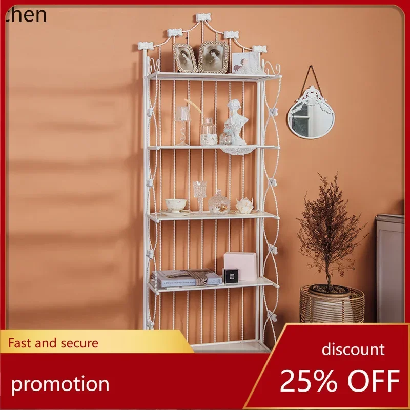 C11 modern simple light luxury high sense iron art tiered floor shelf multi-tier storage rack for dishes, white