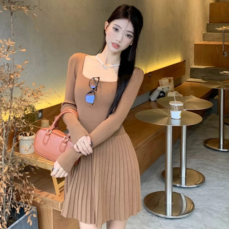 Bodycon Woman Knitted Dress New in Casual Retro Deals Korean Harajuku Wygodne, niezbędne plisowane sukienki szydełkowe dla kobiet