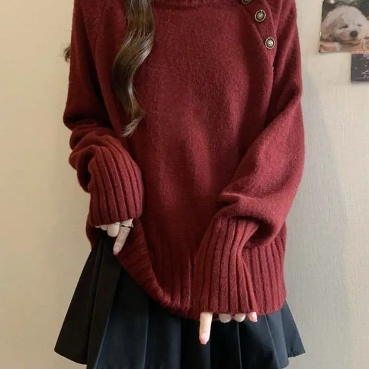 

Half Turtleneck Gray Sweater Women's Autumn New Black Loose Lazy Knitted Sweater Bottoming Shirt
