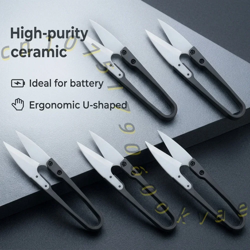 U-Type Insulation Ceramic Scissors Portable Thread Snipper Rust-Proof Craft Scissors for Battery Tab and Household Trimming