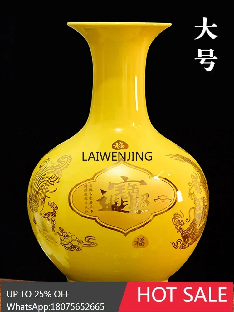 SGF Jingdezhen ceramic yellow dragon and phoenix flower arrangement TV cabinet entrance decoration