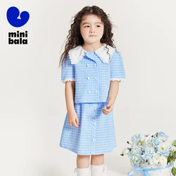 Mini Bala Half Skirt Set For Girls Children Retro-style Sweet Doll Collar Puff Sleeve 2025 Summer New for Daily and Party