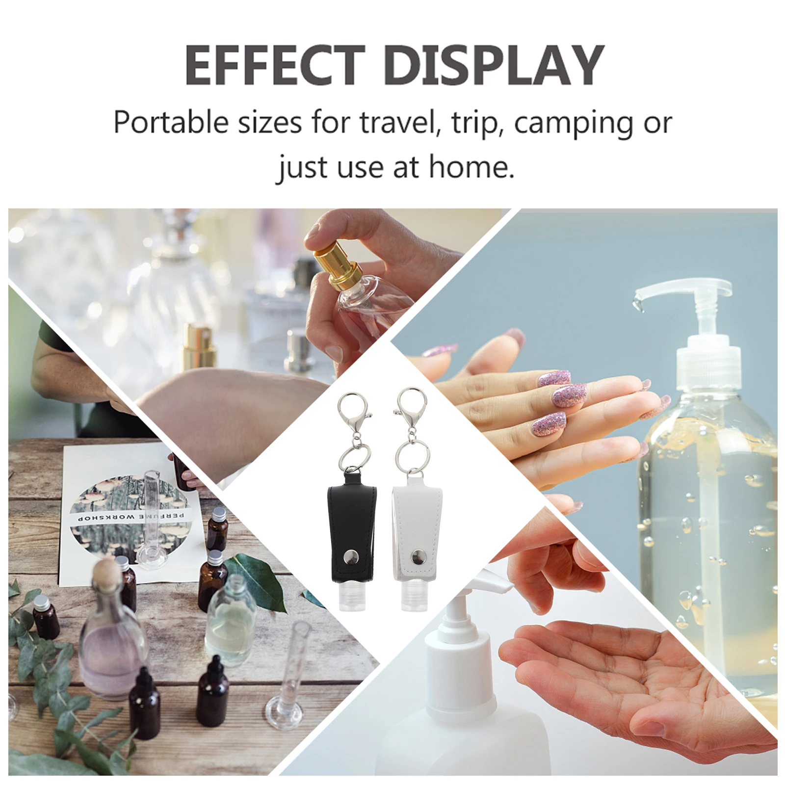 

2pcs Hand Keychain Bottles Plastic Travel Keyring Empty Containers Refillable Portable Durable Leak Proof Outdoor Use