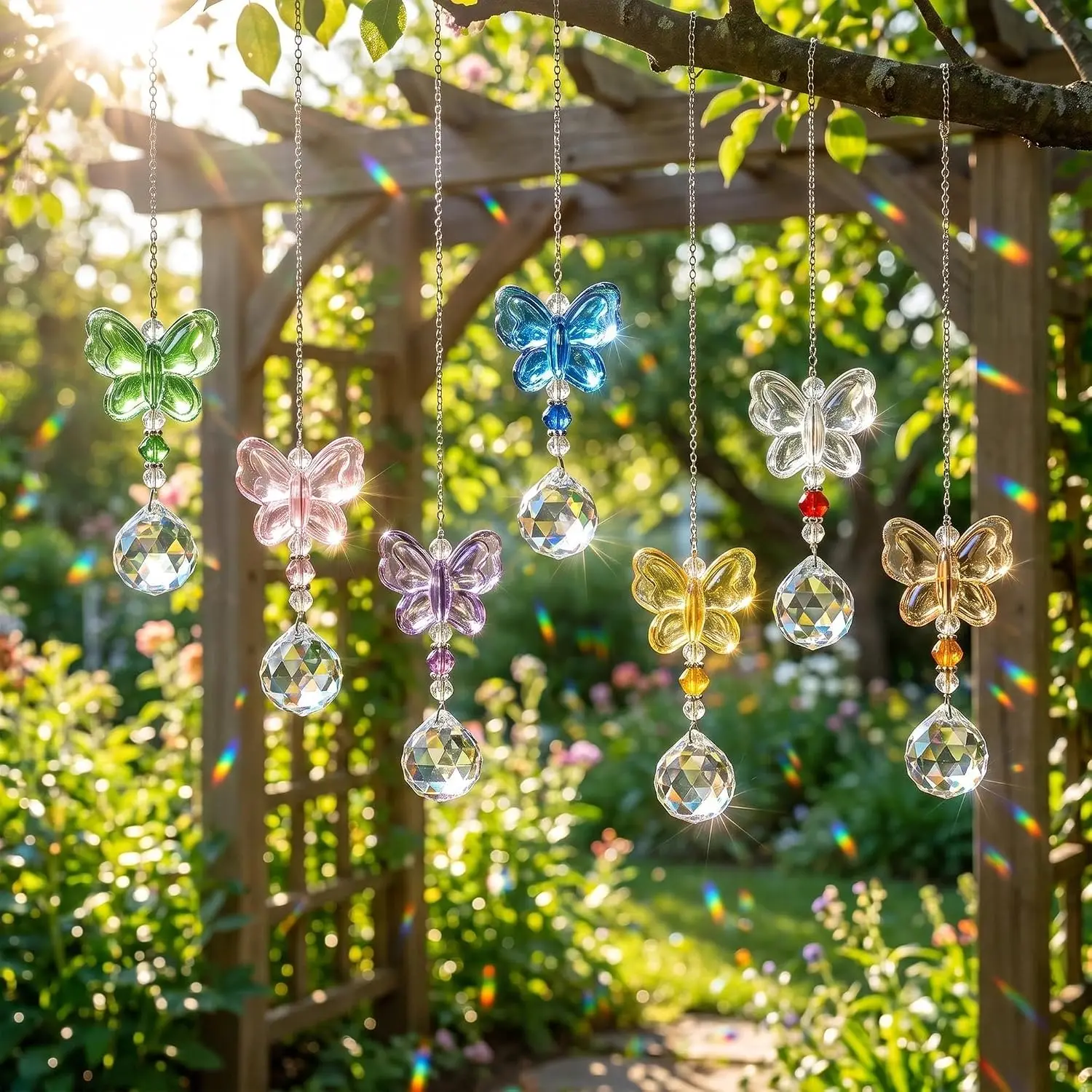 7pcs Butterfly Shaped Crystal Suncatchers Rainbow Hanging Window Decorations Prisms for Light Catcher