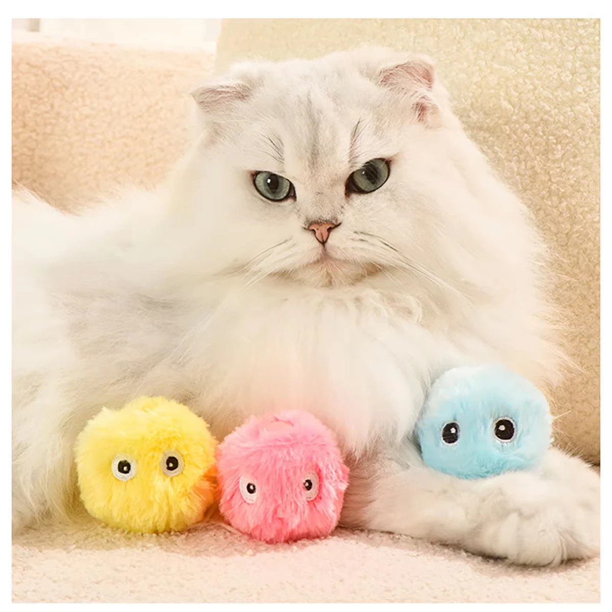 Smart Cat Toys Interactive Ball Plush Electric Catnip Training Toy Kitten Touch Sounding Pet Product Squeak Toy Ball Cat Supplie